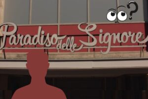 Logo paradiso delle signore sagoma uomo e punto interrogativo