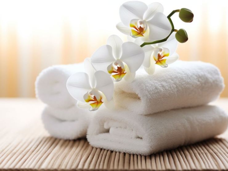 asciugamani e orchidea
