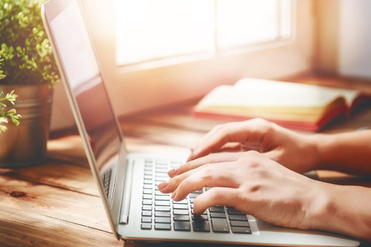 Persona che scrive al computer