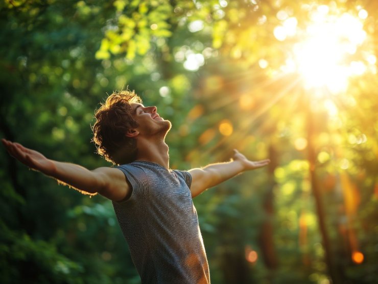 uomo che apre le braccia al sole meteo caldo (creits AdobeStock)
