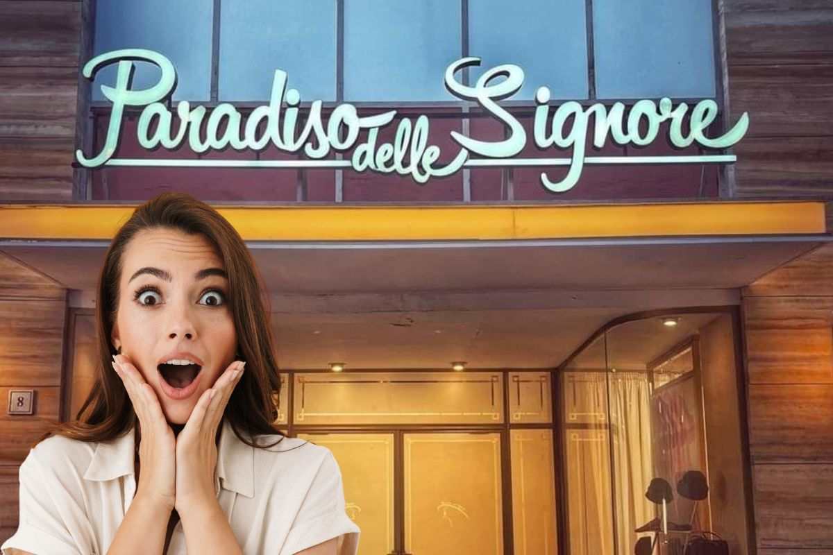 Logo paradiso delle signore e donna stupita