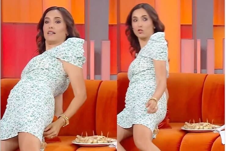 caterina balivo mentre si siede sul divano